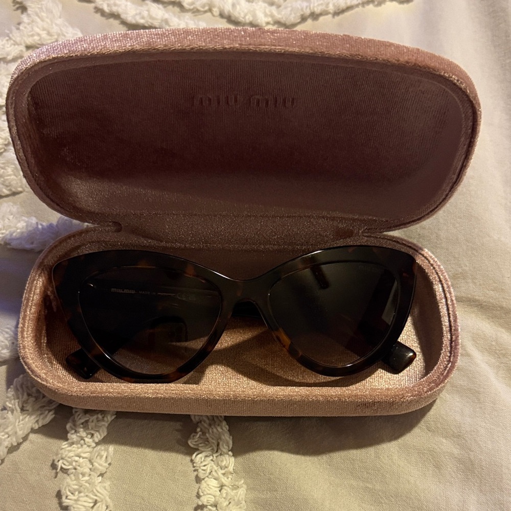 Miu Miu Brown Tortoise Shell Sunglasses with Pink Case